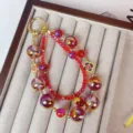 New Year red crystal beaded phone charm cute alloy lucky pendant cute bag key decoration accessory - Double Layer Red