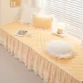 Quilted bay window cushion with elegant lace trim, soft seat pad mat for home balcony decor. - Square Pillow with Core / Yellow