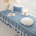 Bay window mat cushion with elegant lace and quilted velvet fabric for home decor cozy living. - Square Pillow with Core / Xingyu-Blue