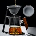 Tasse à thé Gongdao en verre avec une poignée en bois et un filtre en pierre élégante. - Set Passoire à Thé Sans Trou + Tasse d'Équité Lingfeng (Transparent)