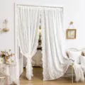 White lace door curtain bedroom sheer curtain light filtering jacquard french aesthetic curtain - Package Four (Carbon Steel Rod + 2 Sheer Curtains) / Huaxigu White 2.5m