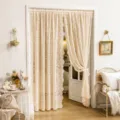 French style lace door curtain white sheer fabric bedroom privacy window partition curtain - Package One (Carbon Steel Rod + 1 Sheer Curtain) / Huaxigu Yellow 1.5m