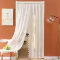 White lace door curtain French style sheer fabric bedroom partition drape elegant decor. - Phoenix Tail White (Rod Pocket) 1.5m High / Set 1: 40-60cm Carbon Steel Rod & 1.45m Sheer Curtain (1 pc)