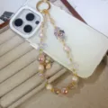 Chic crystal beaded phone chain with cute star and shell charms, premium alloy phone strap. - Starfish Style / Pink