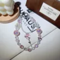 Crystal beaded phone charm detail, pink moon and butterfly pendant, shimmering cute accessories. - Moon Butterfly Pendant / Pink
