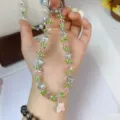 Crystal beaded phone charm and strap with colorful beads and cute butterfly pendant for bags. - Floral Green
