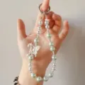 Pearl butterfly phone charm wrist strap cute beaded keychain aesthetic accessories for women - Green Pearl Butterfly Style