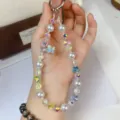 Luxury crystal beaded phone charm strap elegant pearl wrist chain bag pendant accessory - Butterfly with Artificial Pearls
