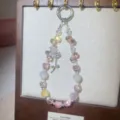 Crystal beaded phone charm sparkling DIY bag pendant handmade luxury strap accessories - Sakura Pink & Color-Changing