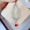 Crystal beaded mushroom charm short lanyard phone chain detail view pendant accessory. - Red Small Mushroom