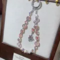 Pink crystal phone charm beaded wrist strap short cute phone case pendant accessories. - Pink