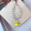 Transparent crystal bead short phone charm with yellow lampwork mushroom pendant accessory. - Yellow Mushroom
