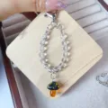 Handmade crystal beaded phone charm with cute lampwork mushroom pendant for women stylish. - Black Mushroom