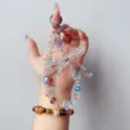 Sparkling crystal bow phone charm and wrist strap, trendy beaded keychain and cute bag pendant accessories. - Handmade Woven Bow With Colorful Pentagram Style