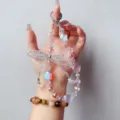 Exquisite crystal bow phone charm sparkling beaded keychain cute accessory for women and girls - Handmade Woven Bow With Pink Pentagram Style