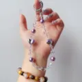 Handmade crystal beaded phone chain with cute heart charm for women wrist strap ornament - Purple Heart