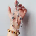 Handmade crystal beaded phone charm wrist strap with silver heart and pearls for women. - Gray Heart with Butterfly Tassel