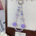 Purple crystal beaded phone charm, elegant rose flower pendant keychain accessory variant. - Rich Purple Rose Flower
