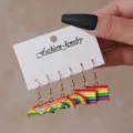 Bunte Regenbogen Stolz Herz Hände Liebe Ohrringe Set Mode Schmuck Legierung Öl Tropfen - Regenbogen-Herz-Gesten-Stil (E1441-1) / 3er Set