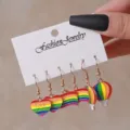 3 Paare Regenbogen Ohrringe Set Legierung Herz Flagge Schmuck Mode Accessoire Variante - Regenbogen-Heißluftballon-Stil (E1443-1) / 3er Set
