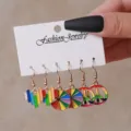 Bunte Emaillierte Ohrringe Set 3 Paar Regenbogen Friedenszeichen Schmuck Geschenk - Regenbogen-Friedenszeichen-Stil (E1447-1) / 3er Set
