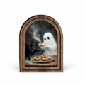 Tableau décoratif d'Halloween en bois 3D avec fantôme et chat noir pour une déco magique. - Planche en bois de 5 mm / Impression en couleur