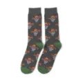 Lustige Herren Socken mit mexikanischem Totenkopf Muster und grünen Absätzen für den Alltag. - Einheitsgröße / Dunkelgrauer Mexikanischer Totenkopf (A375)