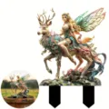 Dettaglio in primo piano di fata fantasy su cervo picchetto da giardino in acrilico per esterni. - Stile 1