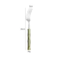 Stainless steel dessert fork with green acrylic bamboo handle, 20cm length, high aesthetic. - Green - Dinner Fork