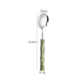 Stainless steel spoon with green bamboo acrylic handle, stylish tableware variant for dining. - Green - Round Spoon