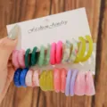 Colorful resin C-shaped hoop earrings set on a display card for daily fashion wear styles. - Bright Resin Style (Set 14)