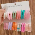 Closeup view of colorful C-shaped resin hoop earrings set displayed on a white paper card. - Gradient Hoop Style (Set 15)