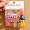 Colorful resin and metal hoop earrings set, assorted multi-style fashion jewelry variants. - Mixed Design Style (Set 7)