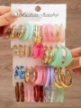 Colorful resin metal C-shaped hoop earrings multi-pack fashion jewelry set for women. - Colorful Combination Style (Set 10)