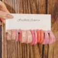 Colorful C-shaped resin hoop earrings set, trendy fashion jewelry for daily wear. - Pink Series Marble Style (Set 19)