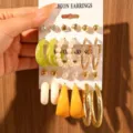 Fashion resin pearl hoop earrings set, trendy colorful design for women and girls daily wear. - Metal Twisted Style (Set 11)