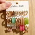 Chic resin hoop earrings set with pearls and metallic C-shaped designs for women. - Butterfly Shaping Style (Set 23)