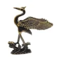 Vintage brass crane figurine, spread wings statue for desktop, living room and office decoration. - Crane Ornament / Bronze