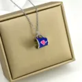 Joli collier tasse de café en émail bleu avec pendentif cœur rose, bijoux fantaisie créatifs. - Tasse Bleue (X05080B)