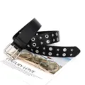 Zwarte riem met studs en dubbele doorn voor dames stijlvolle PU lederen tailleband - Dubbelrijige Ster Zwart