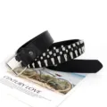 Zwarte leren punk kogelriem voor dames, stoere metalen klinknagels, stijlvol jeansaccessoire. - Kogelkop Zwart
