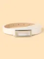 White slim leather belt featuring a modern rectangular metal buckle for women's jeans. - 102cm / White Silver Buckle