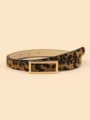 Ceinture fine pour femme imprimé léopard avec boucle métallique rectangulaire dorée chic - Imprimé Léopard Boucle Dorée