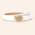 Women's white fashion belt featuring an elegant gold ammonite shell buckle detail. - 105*2.3cm / White