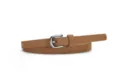 Women brown suede thin belt with silver buckle, elegant dress and jeans accessory for daily wear. - Camel