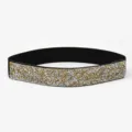 Black elastic waist belt with gold and silver rhinestones, perfect for dresses and gowns. - Gold Silver Rhinestone / 70cm