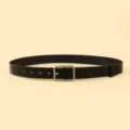 Women black leather belt with silver rectangular buckle minimalist waist strap fashion - 102cm / Black