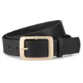 Women black pu leather belt with elegant gold square buckle minimalist fashion waist band - Black