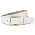 Stylish white PU leather belt featuring a sleek gold square pin buckle for women. - White