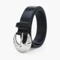 Black crocodile pattern women fashion belt with stylish silver buckle for jeans daily wear - Black
